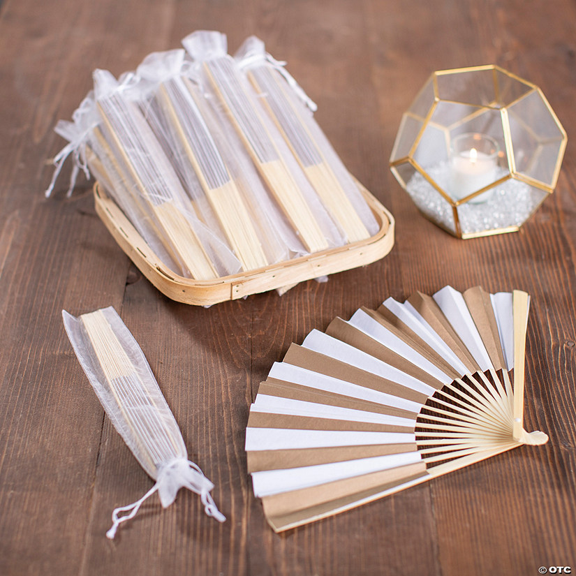 Bulk Gold Stripe Hand Fan Favor Kit for 48 Image
