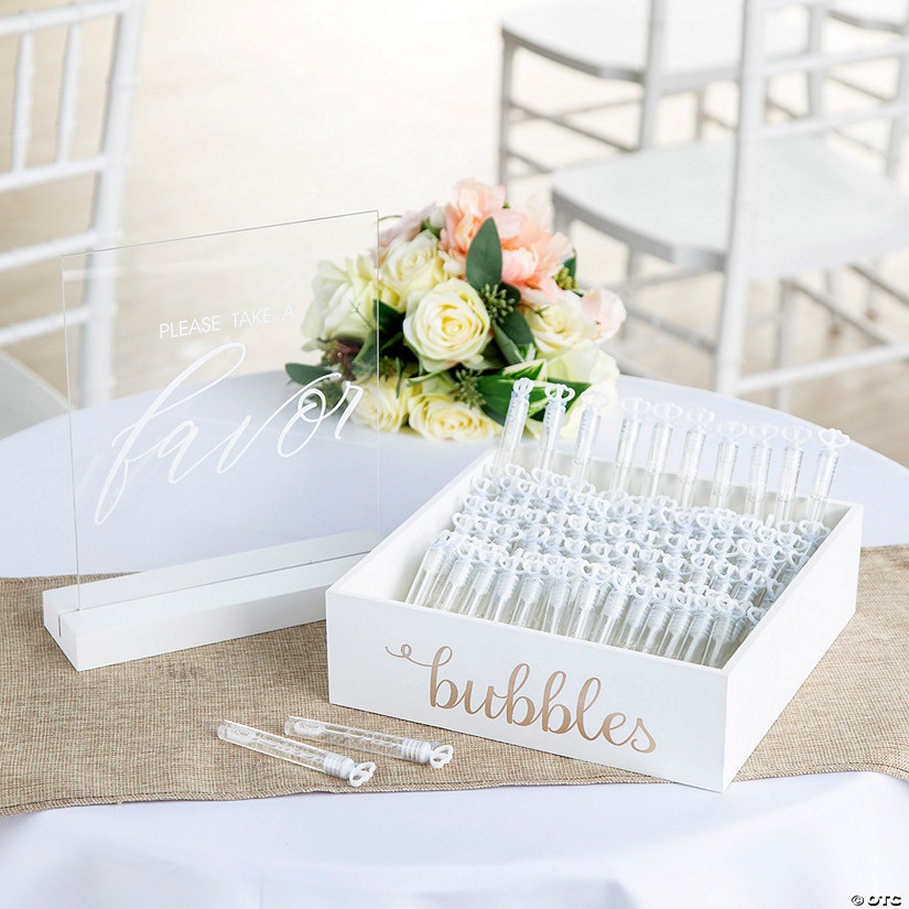 Bulk Heart Bubble Bottles with White Bubble Bottle Tray Wedding Favor Kit - 147 Pc. Image