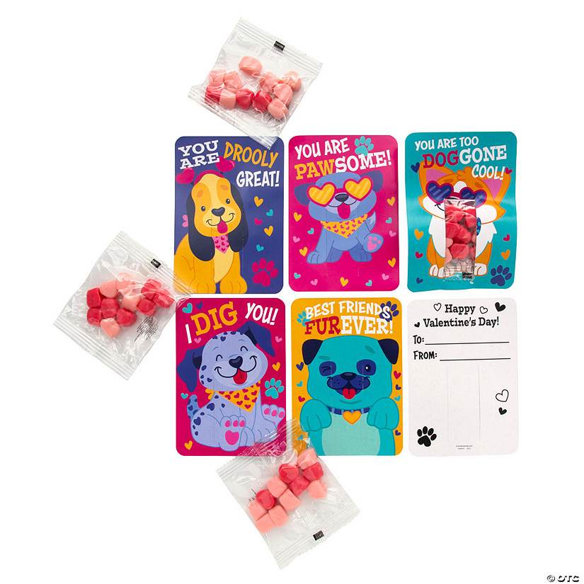 Bulk Heart Gummy Pack Valentine Exchanges with Puppy Cards for 50 Image
