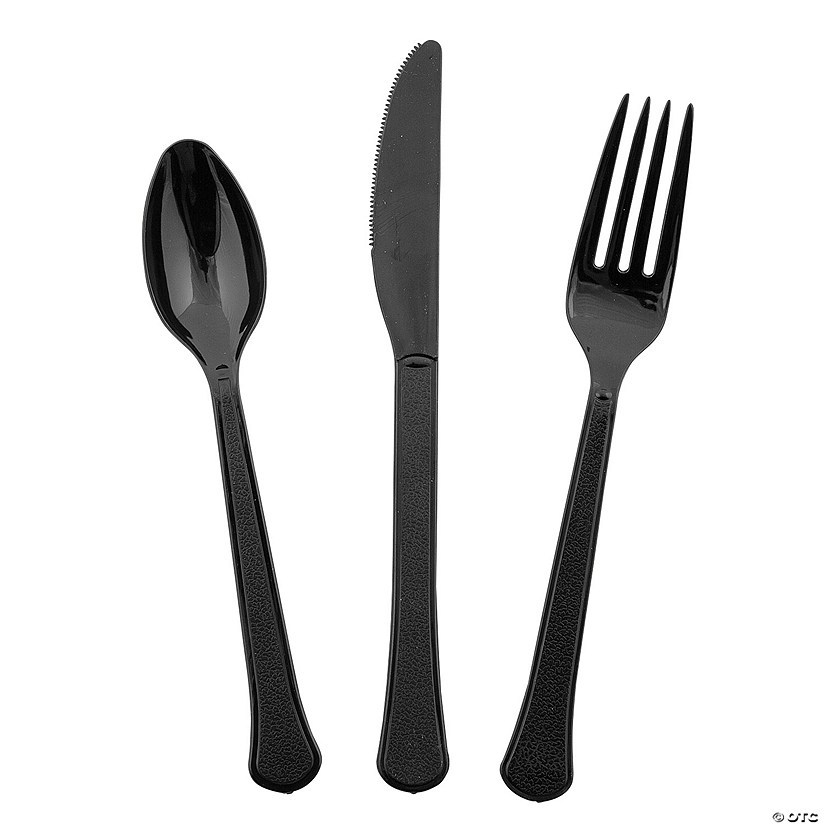 Bulk Heavy Duty Black Plastic Cutlery Set 200 Ct.