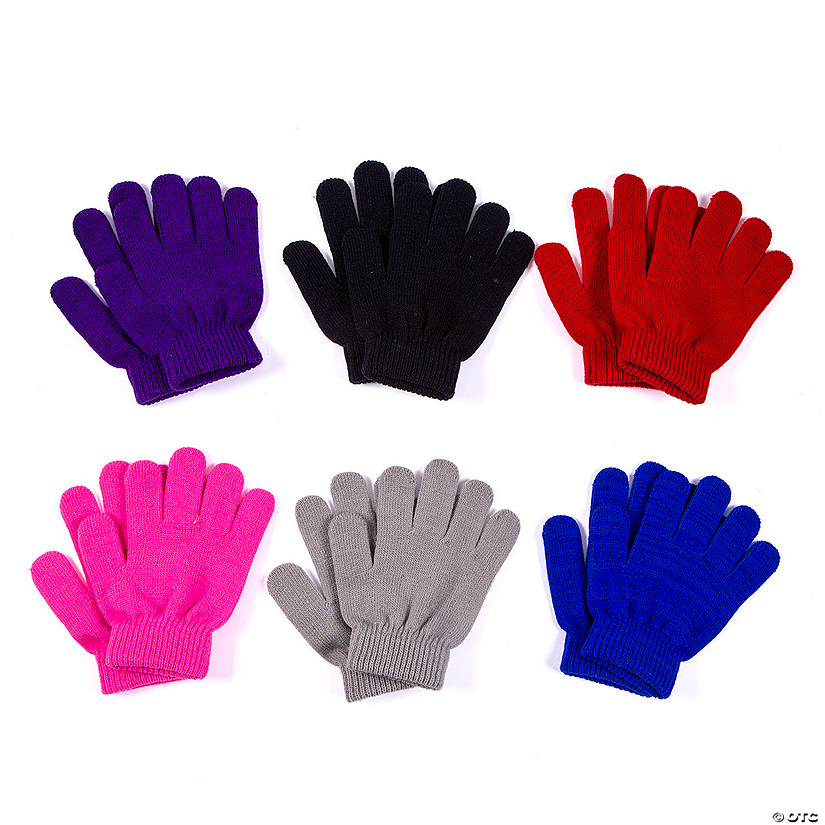 Bulk Kids Solid Color Stretchy Knit Gloves - 12 Pairs Image