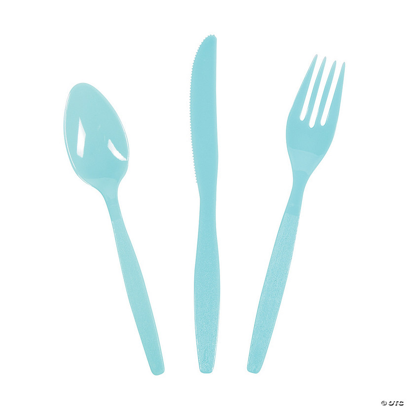 Bulk Light Blue Plastic Cutlery Sets for 70 Image