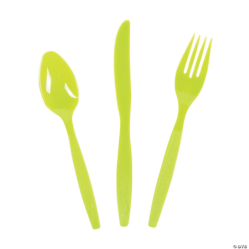 Bulk Lime Green Plastic Cutlery Sets for 70 Image