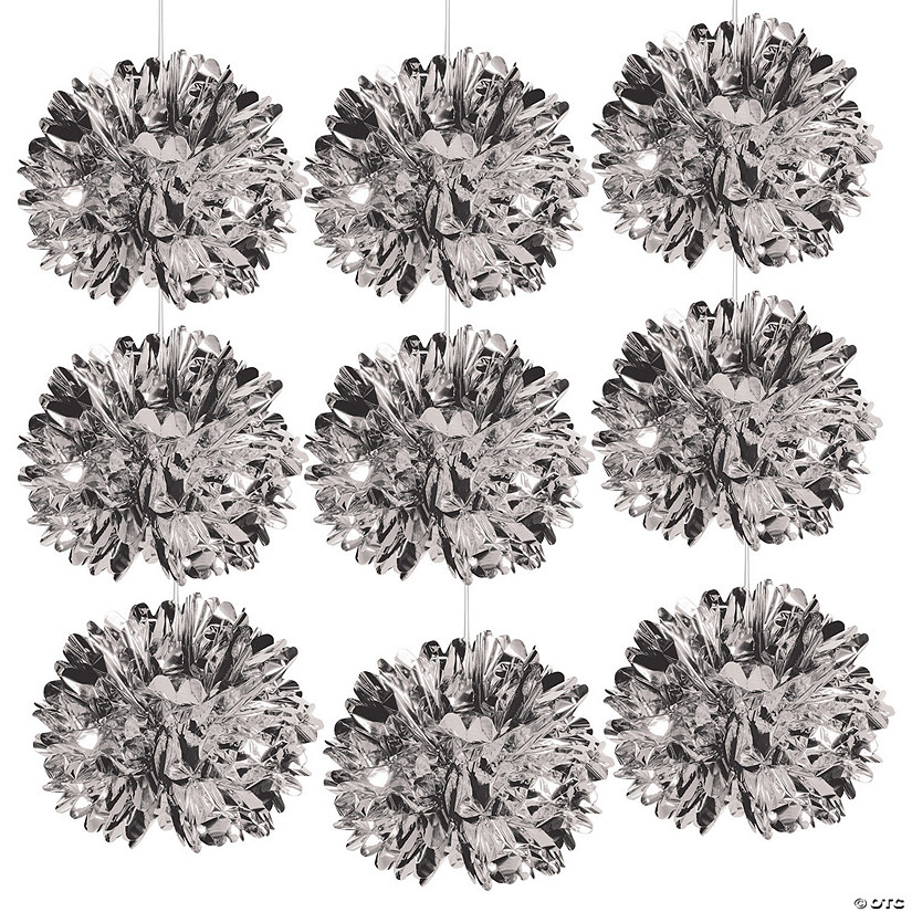 Bulk Metallic Silver Fluff Balls - 9 Pc. Image