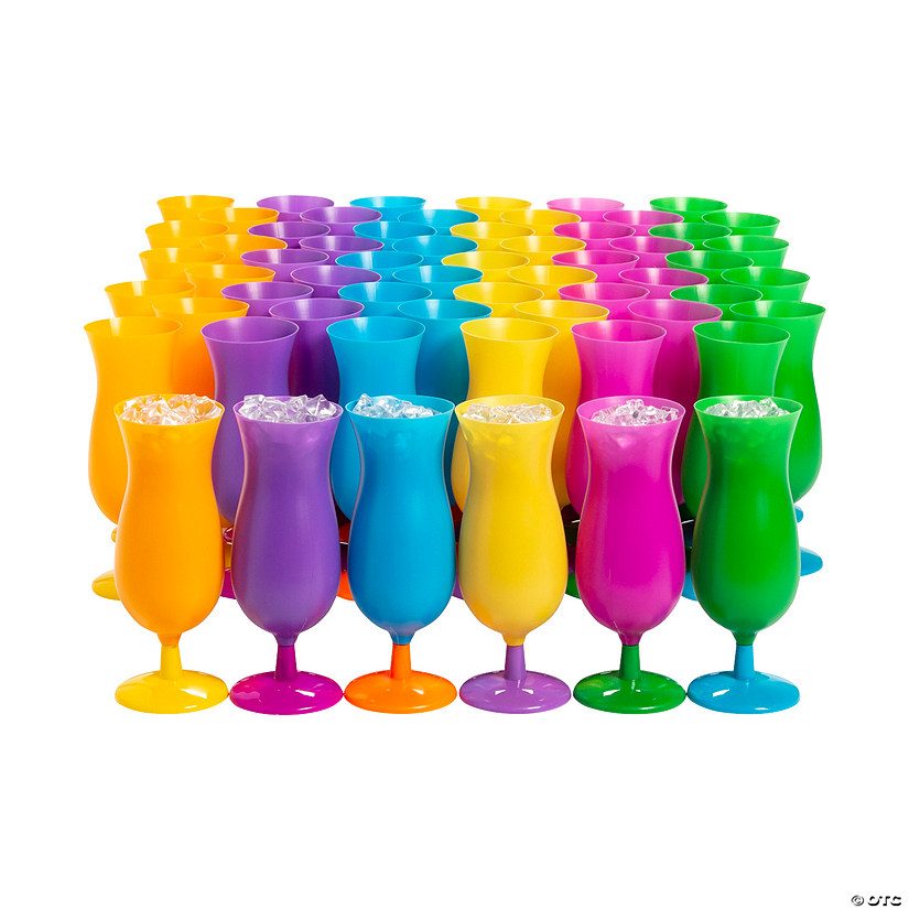 60 PC 7.7 Bulk Mardi Gras Plastic Hurricane Glasses