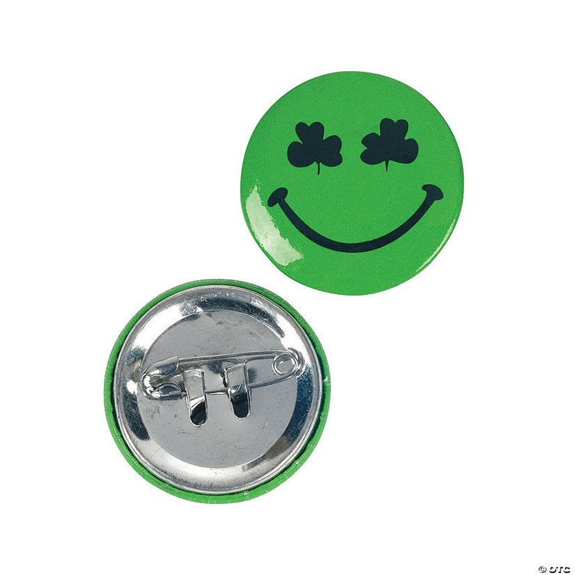 Bulk Set of 48 Mini Shamrock Smile Face Buttons - Perfect for St. Patrick&amp;#8217;s Day Image