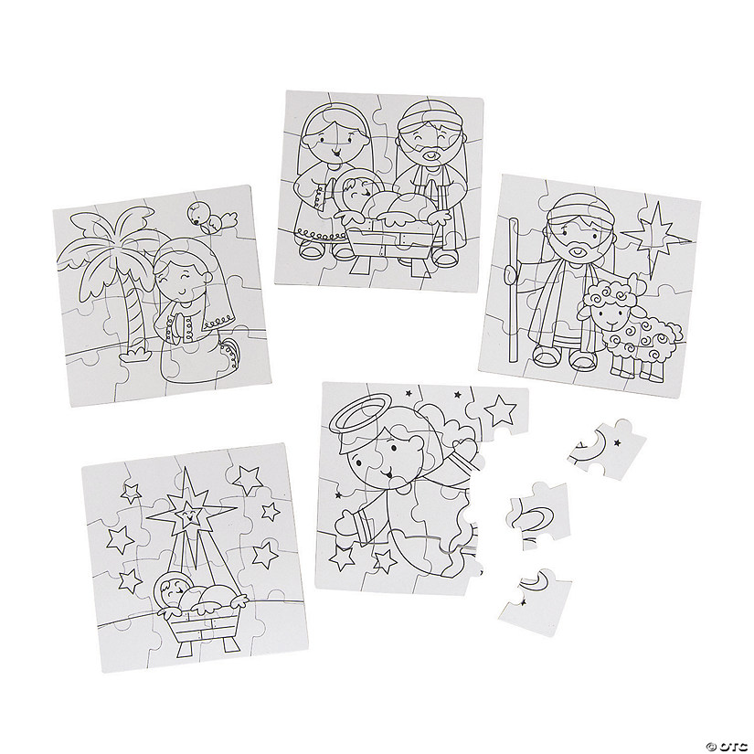 Bulk Set of 50 Color Your Own Mini Nativity Jigsaw Puzzles Image