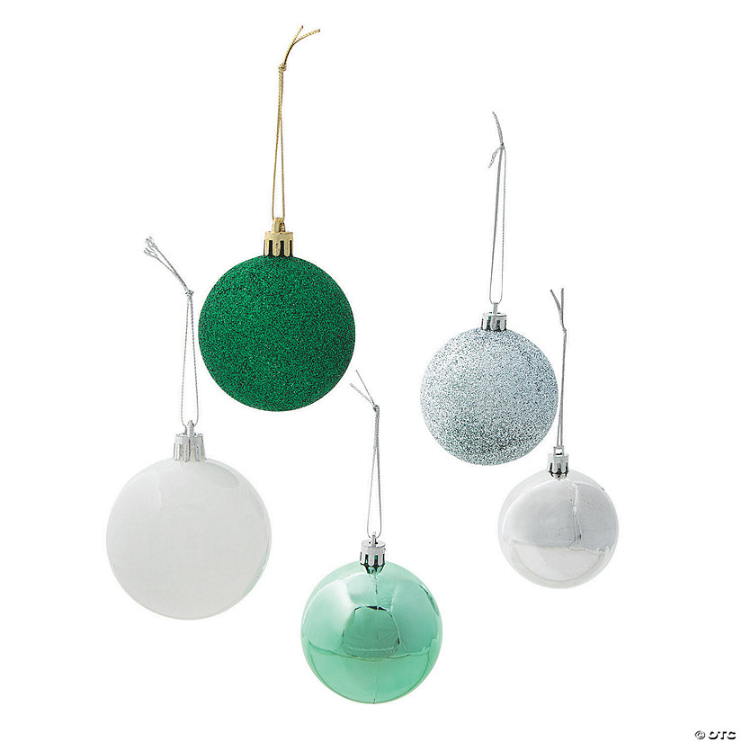 Bulk Shatterproof Green & Silver Bulb Ornaments - 50 Pc. Image