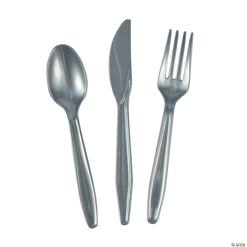Bulk Silver Plastic Cutlery Sets for 70 Image