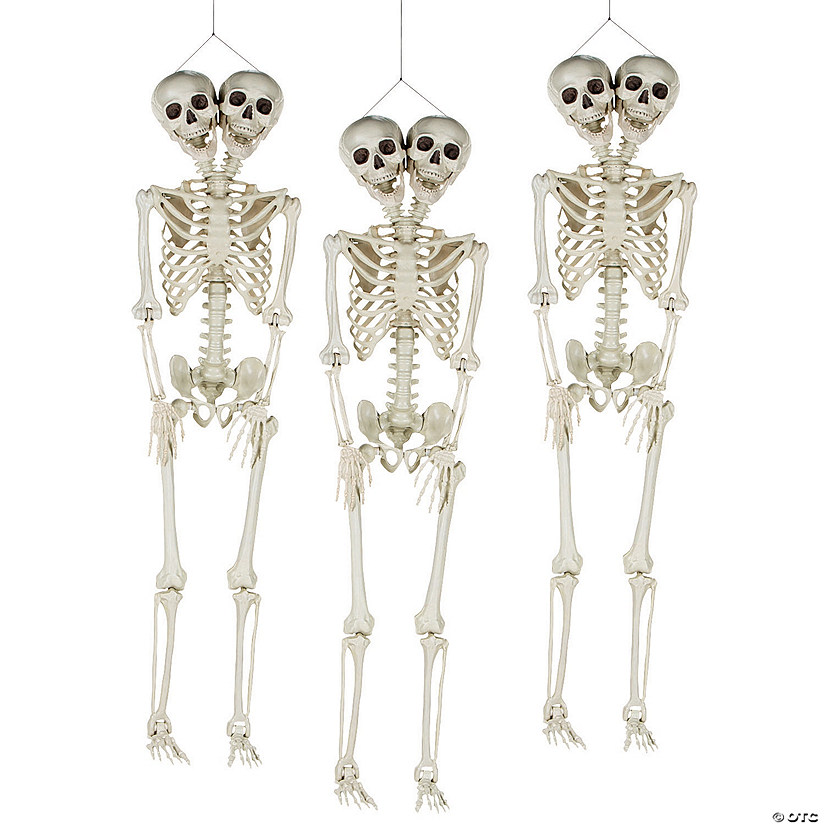 Bulk Two-Headed Life-Size Posable Skeleton Halloween Decorations - 3 Pc. Image