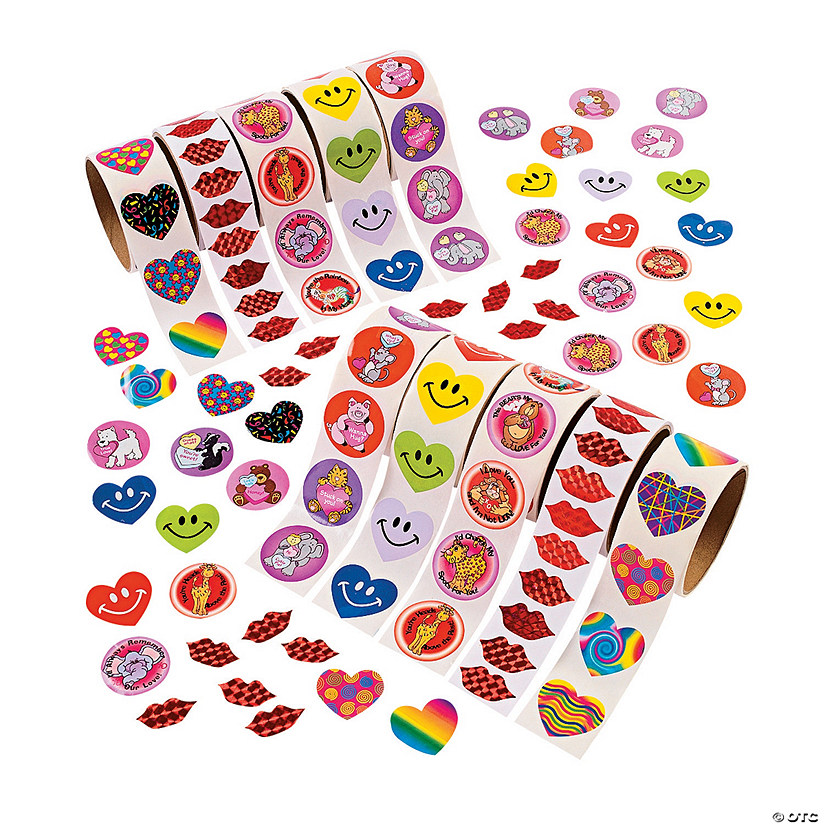 Bulk Valentine Rolls of Stickers Assortment - 1000 Pc. Image