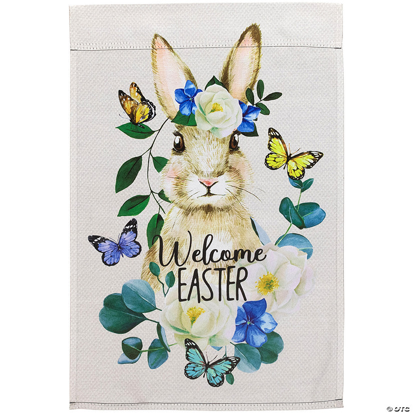 Bunny and Butterflies "Welcome Easter" Floral Outdoor Garden Flag 18" x 12.5" Image