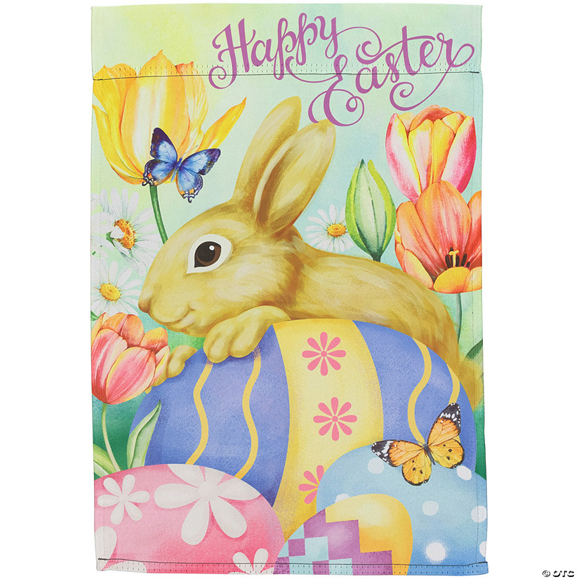 Bunny and Eggs "Happy Easter" Outdoor Garden Flag 18" x 12.5" Image