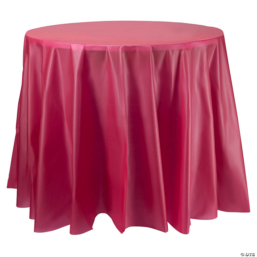 Burgundy Round Disposable Plastic Tablecloths (84") - (48 Tablecloths) Image