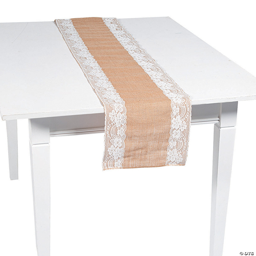 Burlap Table Runner with Lace Trim Image