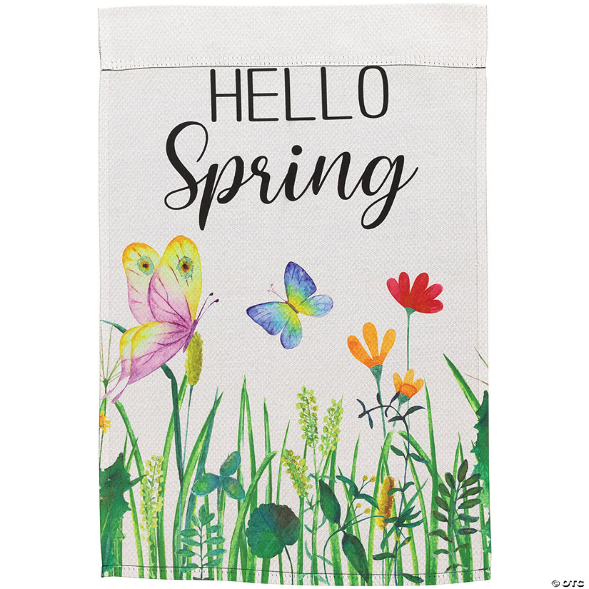 Butterflies and Flowers "Hello Spring" Outdoor Garden Flag 18" x 12.5" Image