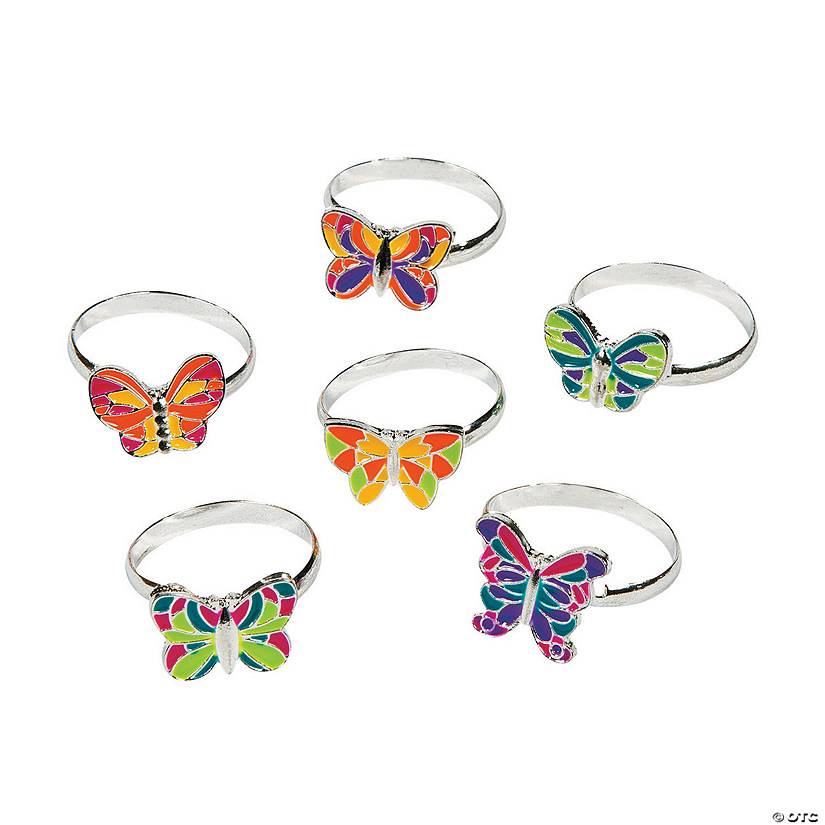Butterfly Adjustable Rings - 12 Pc. Image
