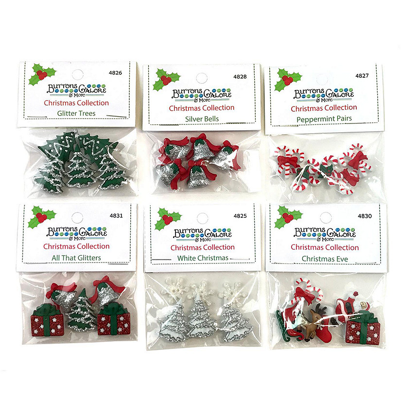 Buttons Galore 30+ Assorted Christmas Buttons for Sewing & Crafts - Set of 6 Button Packs