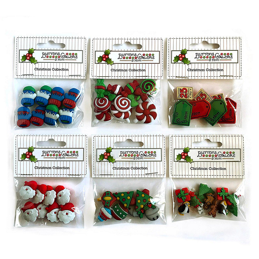 Buttons Galore 50+ Assorted Christmas Buttons for Sewing & Crafts - Set of 6 Button Packs