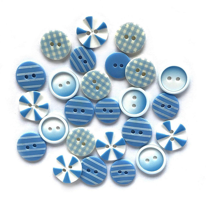 Buttons Galore Printed Craft & Sewing Buttons - Blues Medley - Set of 3 Packs Total 45 Buttons Image