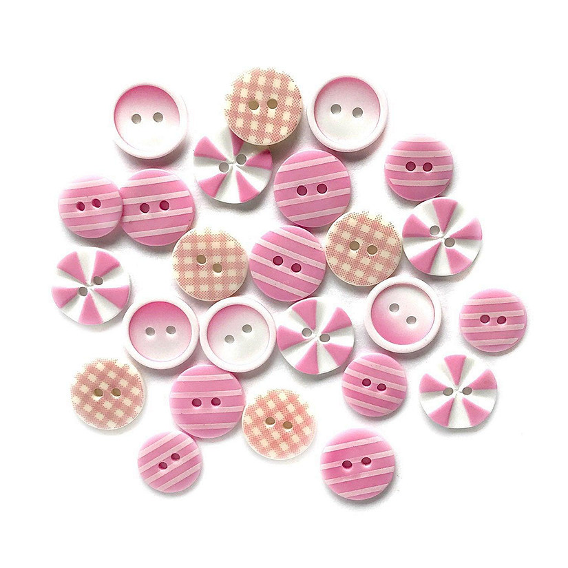 Buttons Galore Printed Craft & Sewing Buttons - Tickle Me Pink - Set of 3 Packs Total 45 Buttons Image