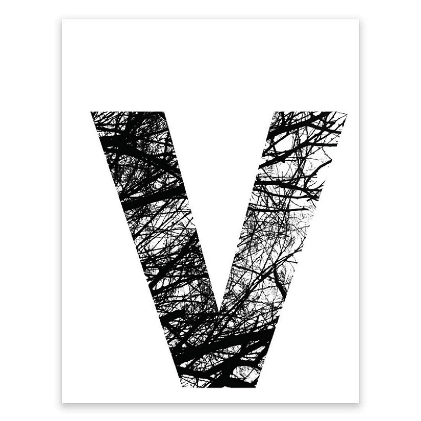 BW Tree Branches Letter V 8.5x11 Image