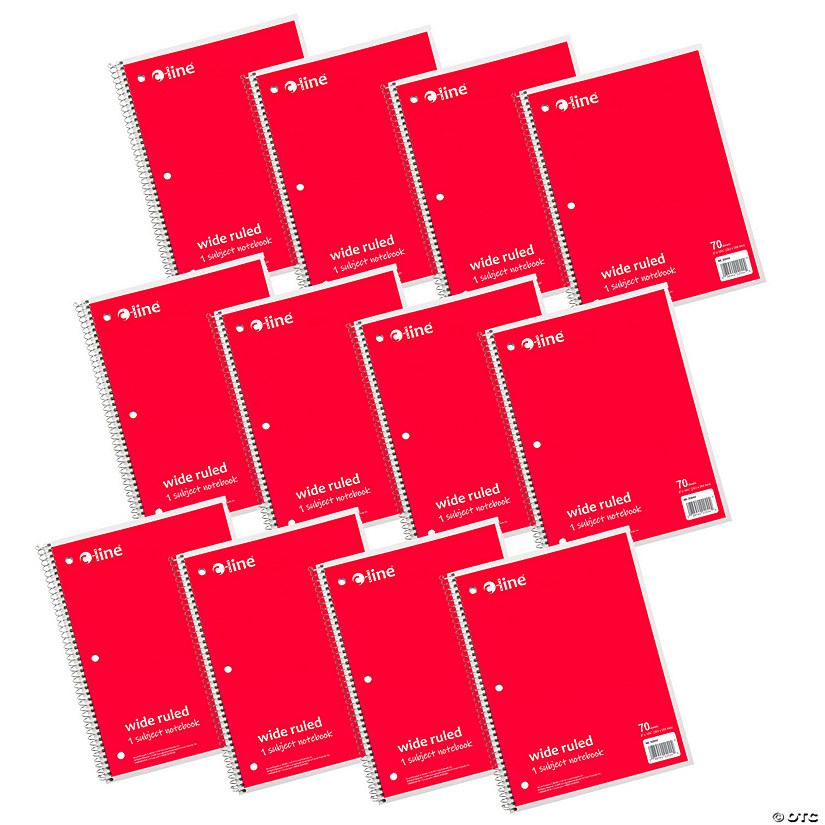 C-Line 1-Subject Notebook, 70 Page, Wide Ruled, Red, Pack of 12 Image