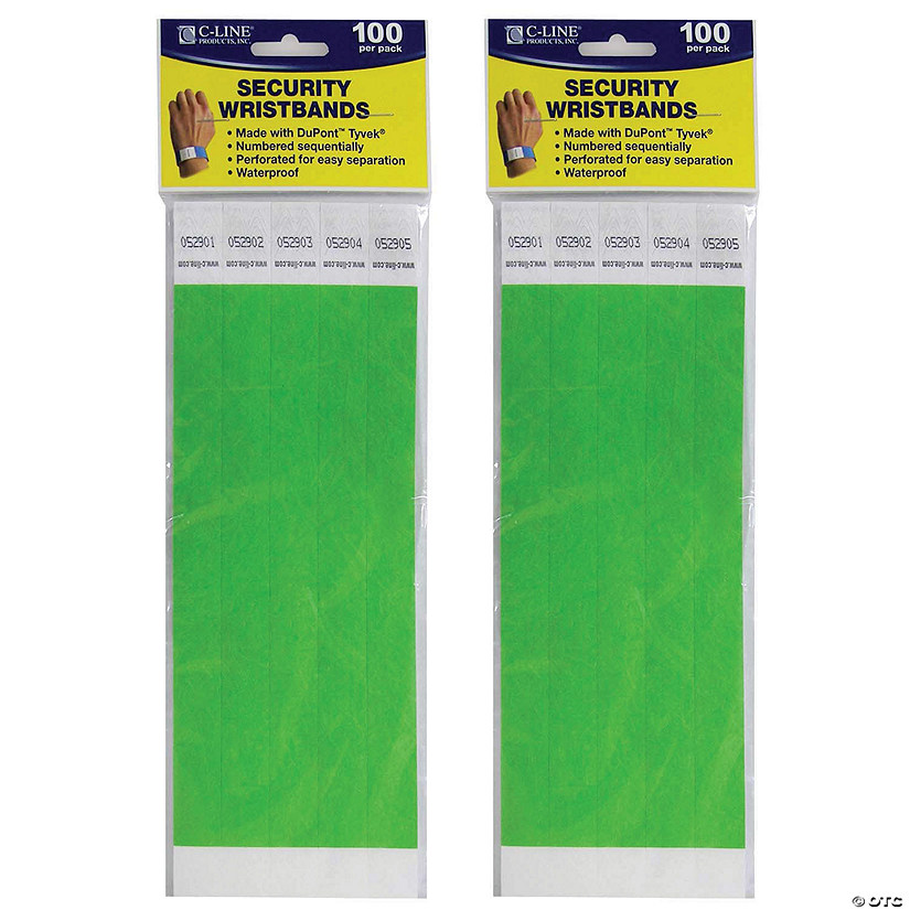 C-Line DuPont Tyvek Security Wristbands, Green, 100 Per Pack, 2 Packs Image
