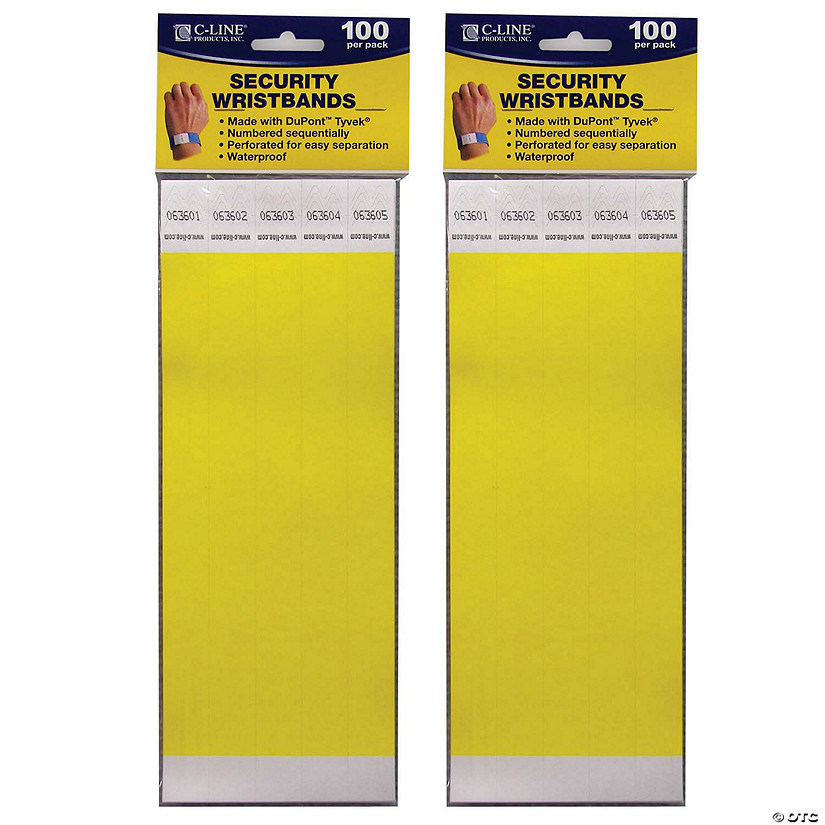 C-Line DuPont Tyvek Security Wristbands, Yellow, 100 Per Pack, 2 Packs Image
