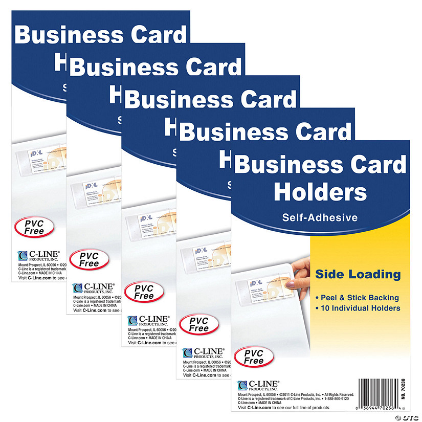 C-Line Self-Adhesive Business Card Holder, Side Load, 2" Proper 3-1/2", 10 Per Pack, 5 Packs Image