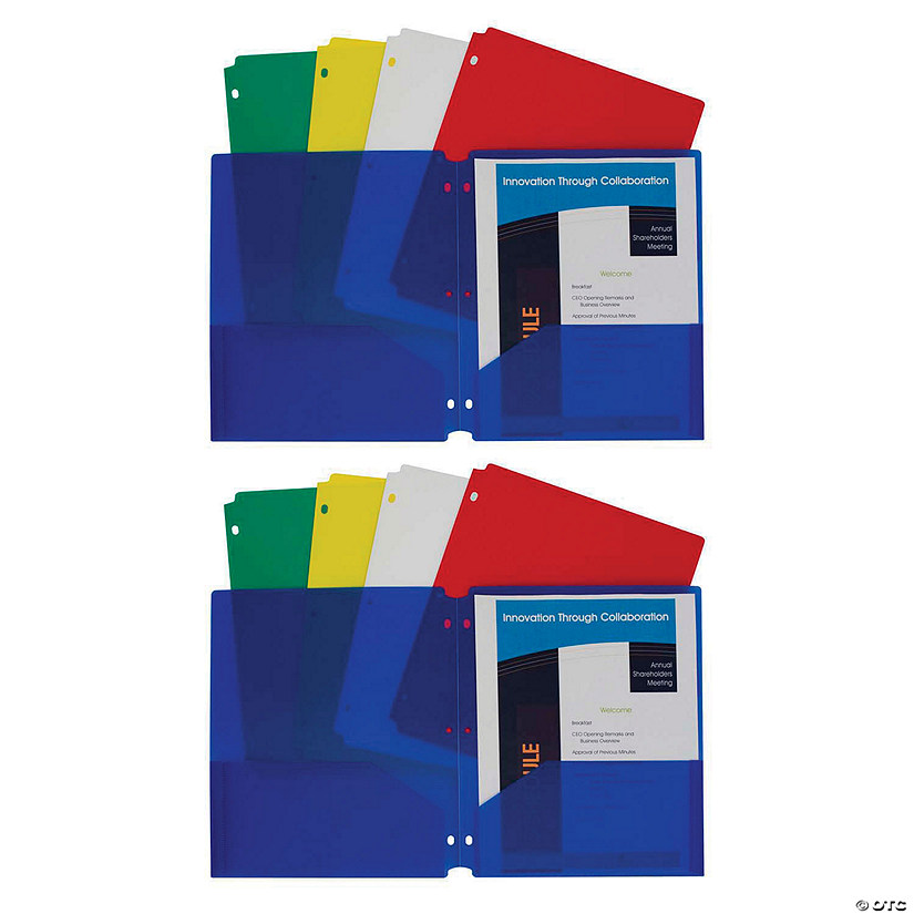 C-Line Two-Pocket Heavyweight Poly Portfolio Folder with Three-Hole Punch, Assorted Primary Colors, 10 Per Pack, 2 Packs Image
