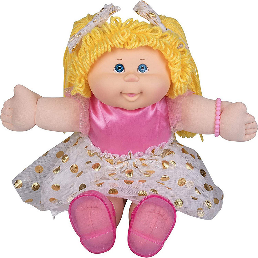 Cabbage Patch Kids Classic Doll with Real Yarn Hair, 16" - Original Vintage Retro Style Adoptable Baby Doll - Officially Licensed - Gift for Girls - Blonde/Blue Image