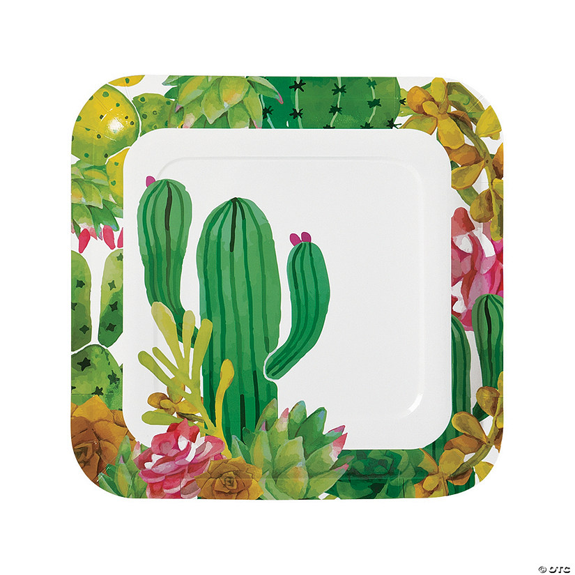 Cactus Party Square Paper Dinner Plates - 8 Ct. Image