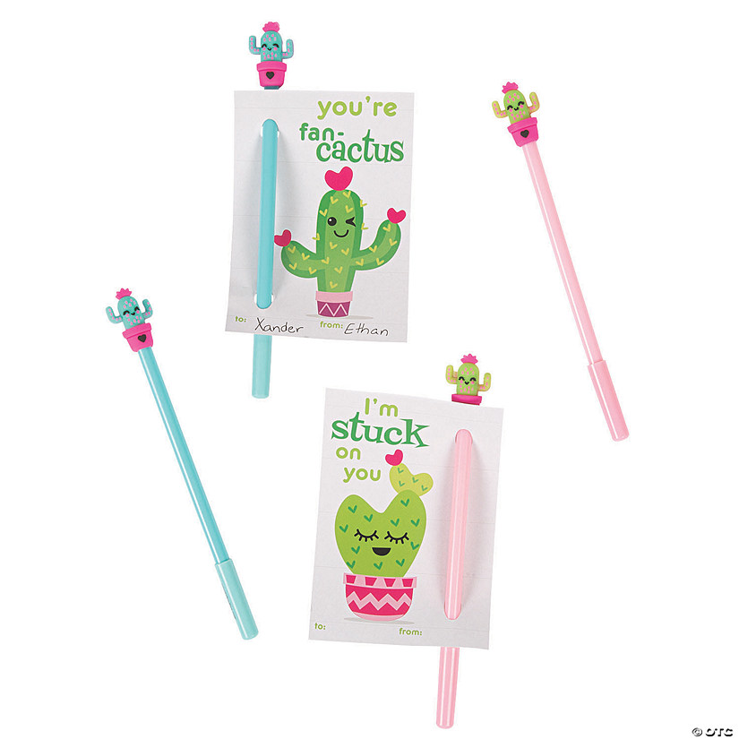 Cactus Pen Valentine Exchanges with Card for 12 Image
