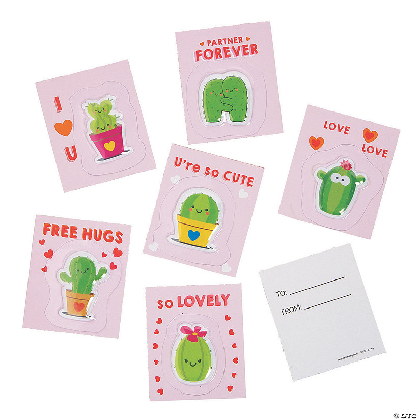 Cactus Puffy Stickers with Valentine's Day Card for 36 Image