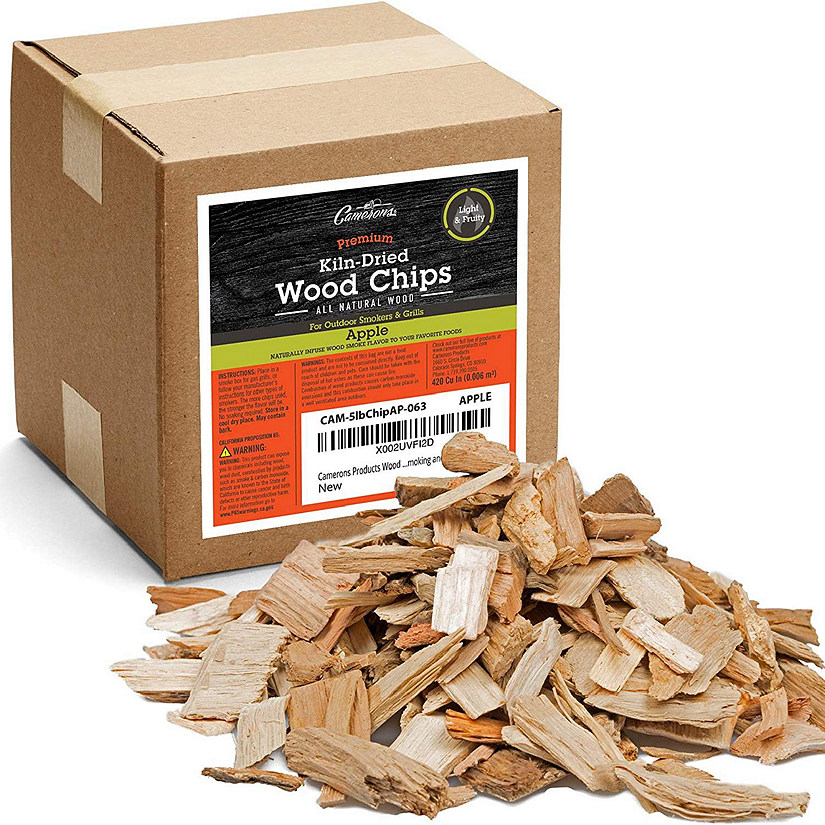 Camerons Products Wood Smoker Chips - Apple ~ Approx. 5 Pound Box, 420 cu. in. - 100% Natural, Course Cut, Wood Smoking and Barbecue Chip Image