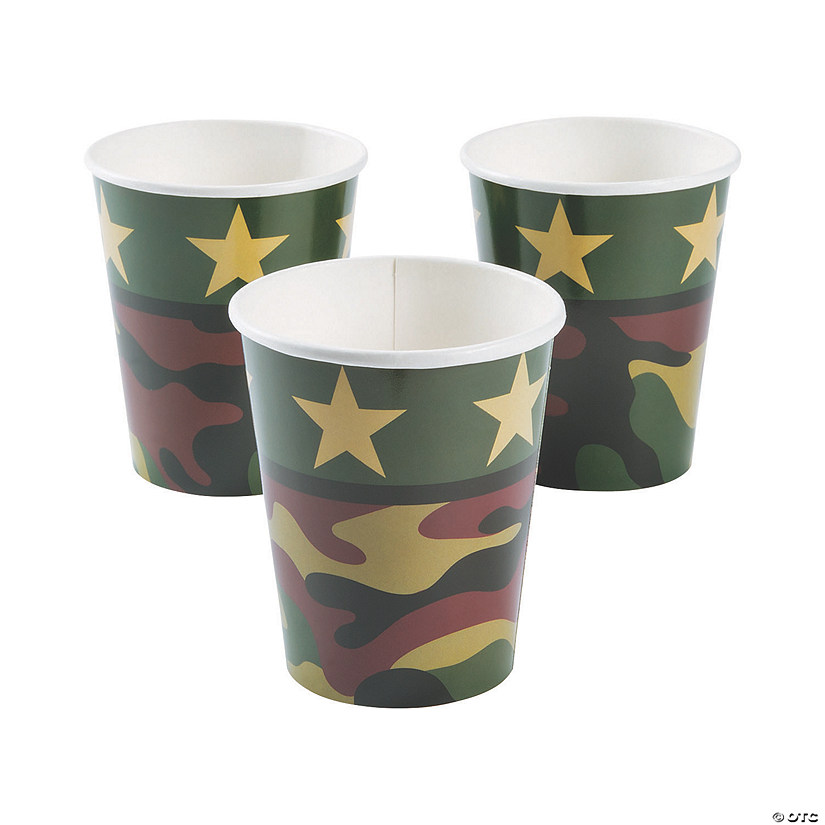 Camouflage & Stars Paper Cups - 8 Pc. Image