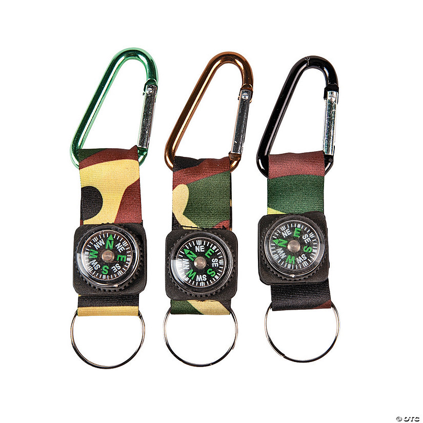 Camouflage Army Belt Clip Toy Compass Carabiner Keychains - 12 Pc. Image