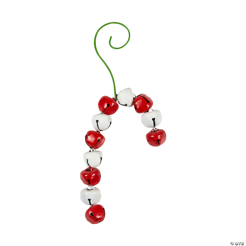 Candy Cane-Shaped Jingle Bell Metal Christmas Ornaments - 12 Pc. Image