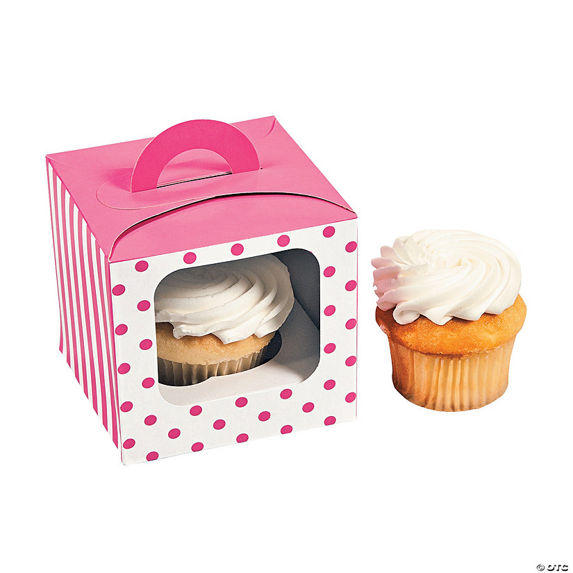 Candy Pink Polka Dot Cupcake Boxes with Handle - 12 Pc. Image