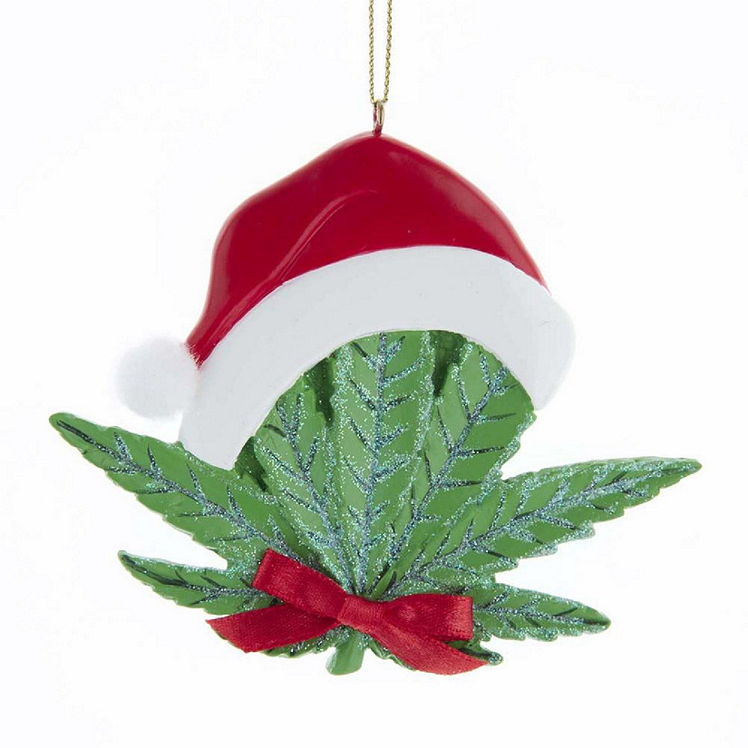 Cannabis Leaf With Santa Hat Ornament A1948 New Image