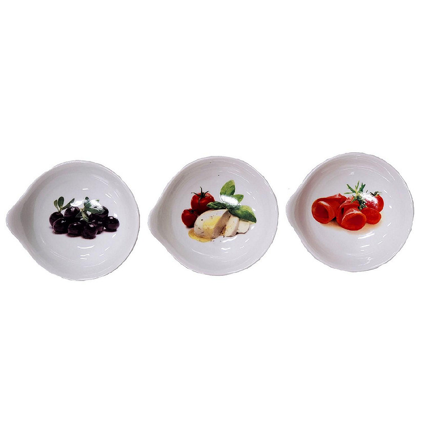 Caprese Black Olives and Prosciutto Porcelain Tapas Bowls Set of 3 Kitchenware Image