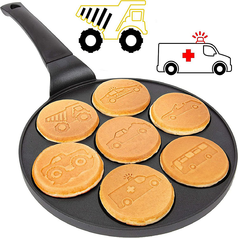Car & Truck Mini Pancake Pan - Make 7 Unique Flapjack Cars, Nonstick Pan Cake Maker Griddle for Breakfast Fun & Easy Cleanup, Unique Holiday Treat or Gift Image