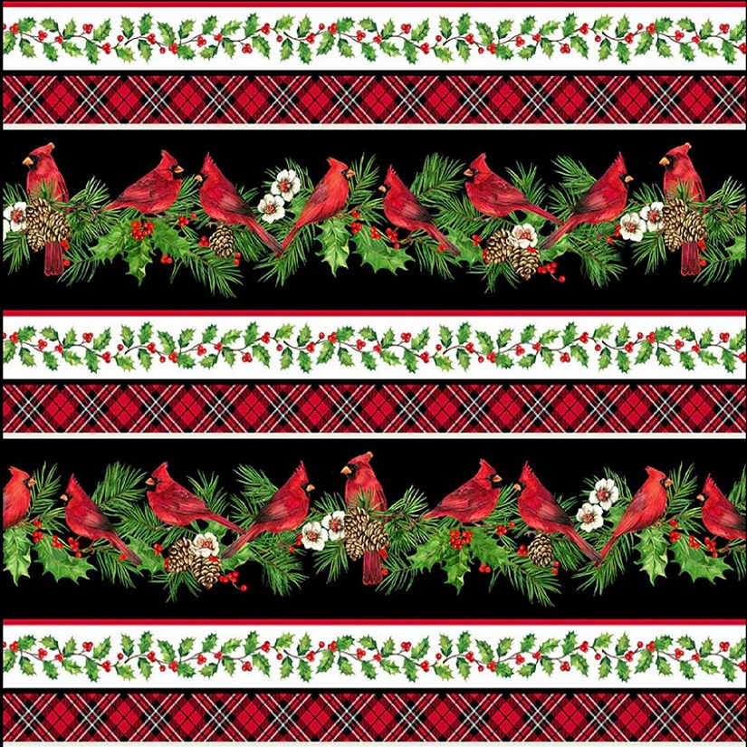 Cardinal Christmas Border Stripe Cotton Fabric by Northcott by the yard Image