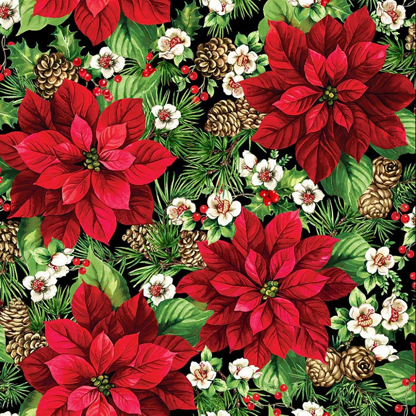 Cardinal Christmas Poinsettias Cotton Fabric by Northcott by the yard Image