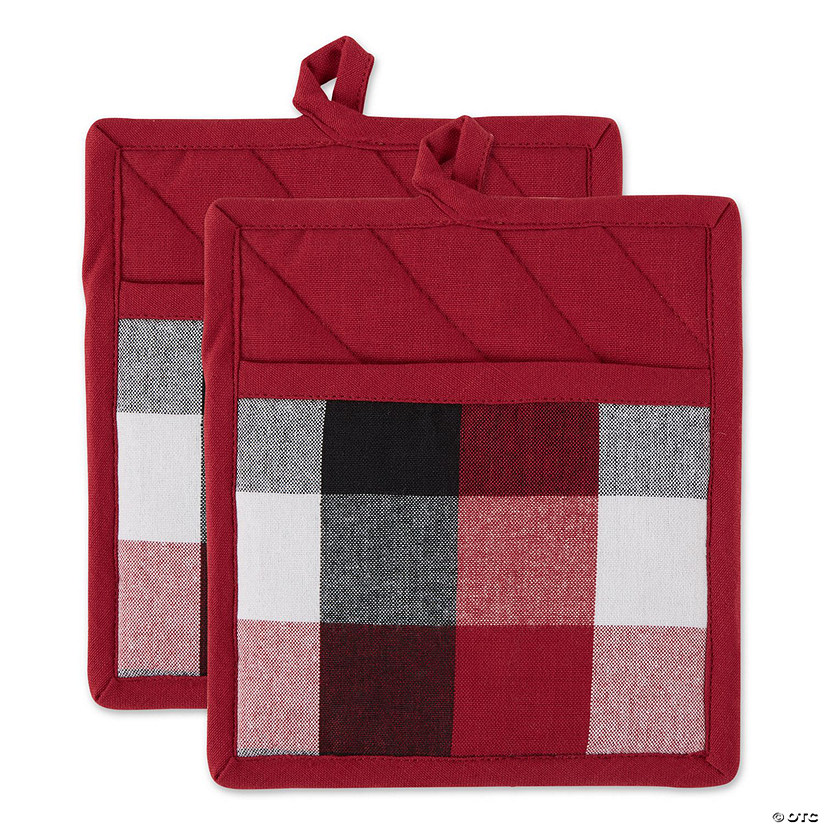 Cardinal Red Tri Color Check Potholder (Set Of 2) Image