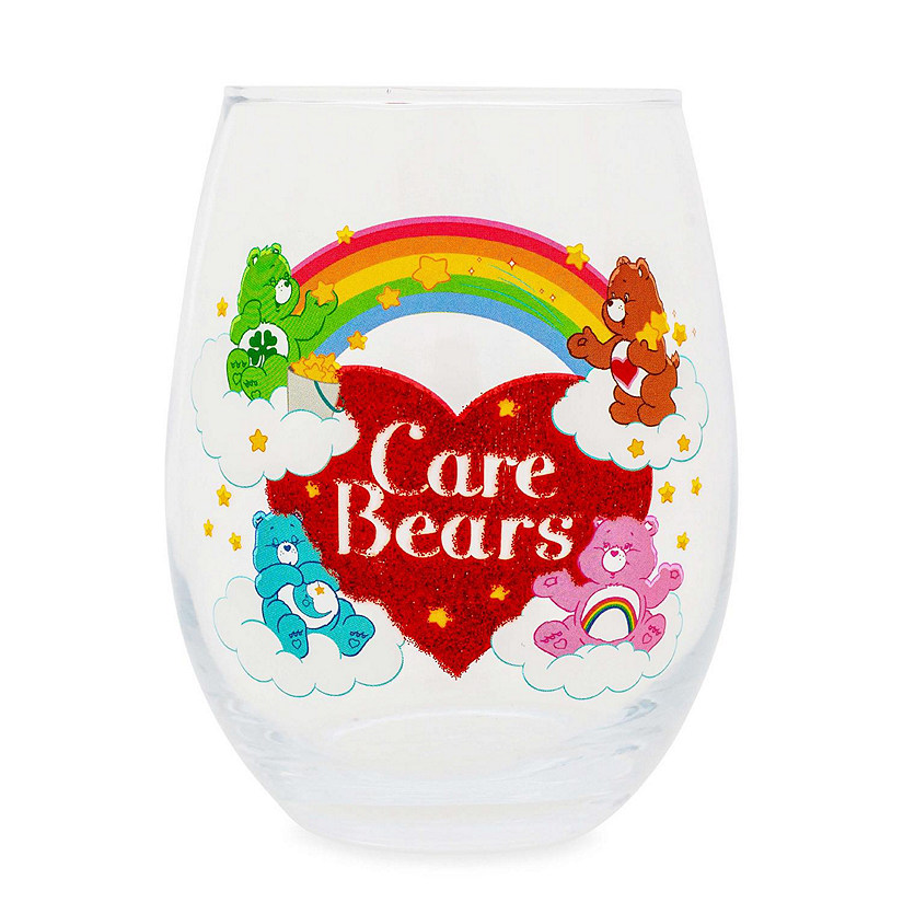 Care Bears Rainbow Heart Logo Stemless Wine Glass  Holds 20 Ounces Image