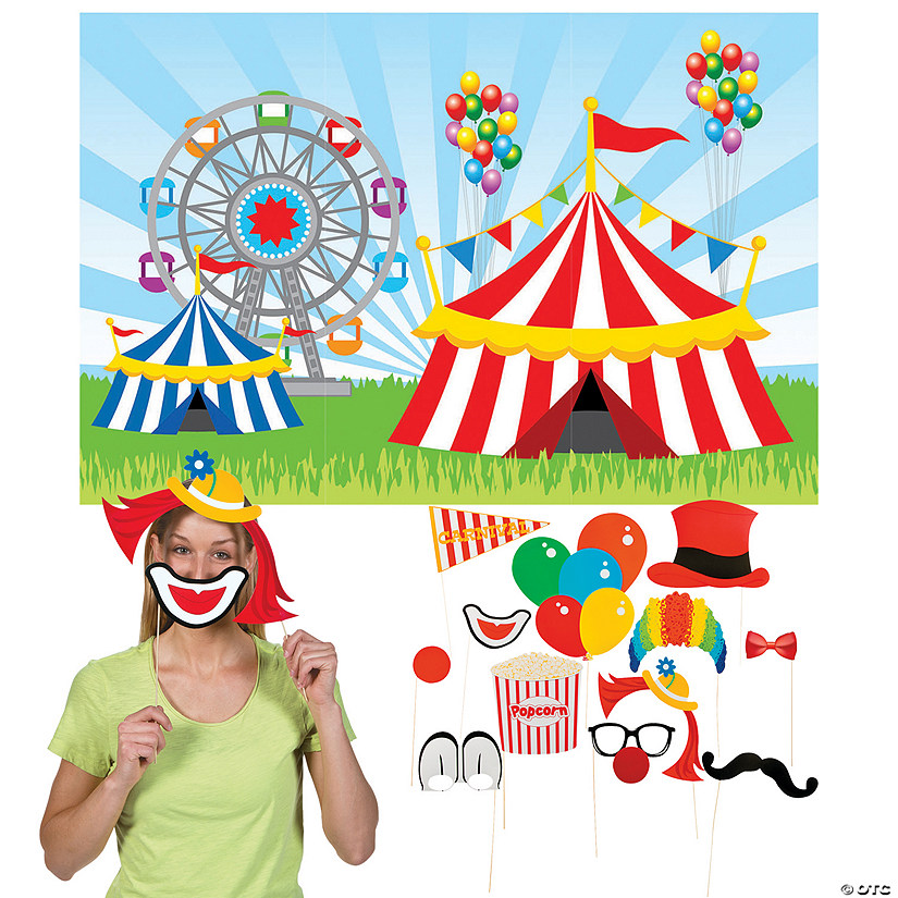 Carnival Photo Booth Backdrop & Props Kit - 15 Pc. Image
