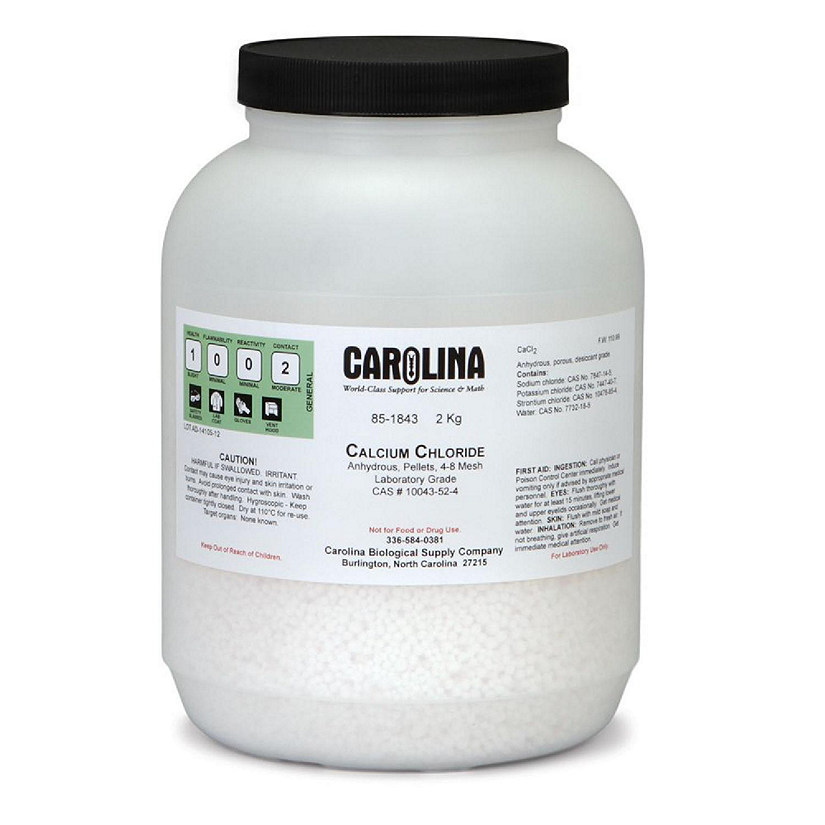 Carolina Biological Supply Company Calcium Chloride, Anhydrous, Pellets, 4 to 8 Mesh, Laboratory Grade, 2 kg Image