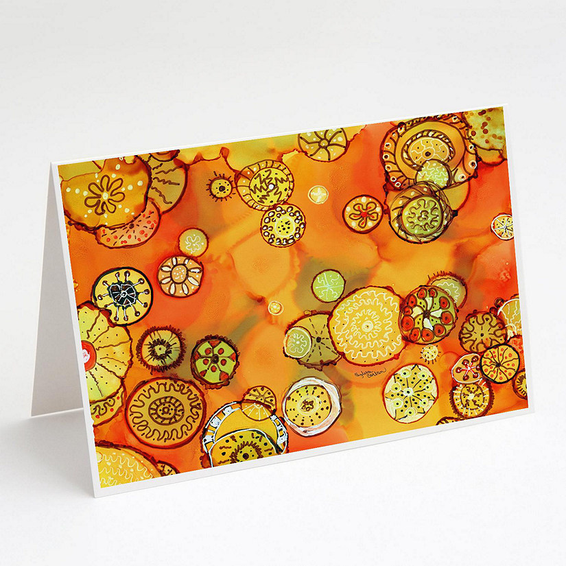 Caroline's Treasures Abstract Flowers in Oranges and Yellows Greeting Cards and Envelopes Pack of 8, 7 x 5, Flowers Image